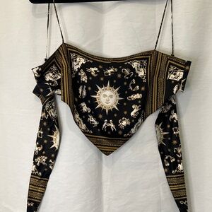 Danielle Bernstein Astrology Print Crop Handkerchief Top  - M